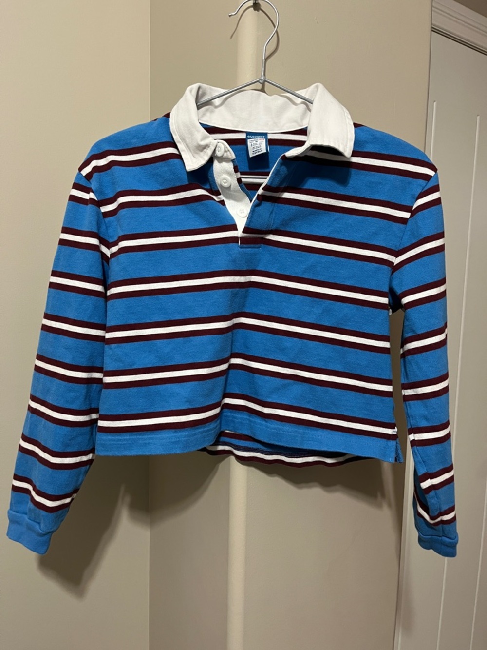 Old Navy Blue, White & Maroon Striped Long-Sleeve Polo